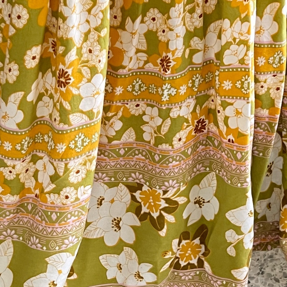 Aakaa Bohemian Floral Yellow Mixed Print Long Flowy Maxi Dress Size Small - Picture 10 of 15